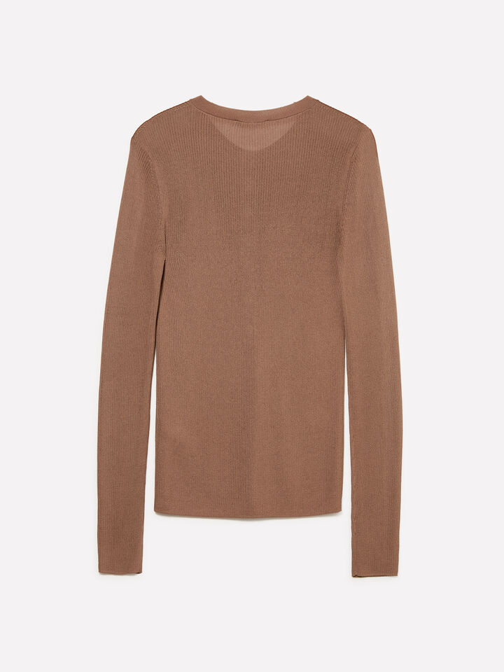 Brown Henley top - women's crew neck sweaters - Brown | Sisley image number 6